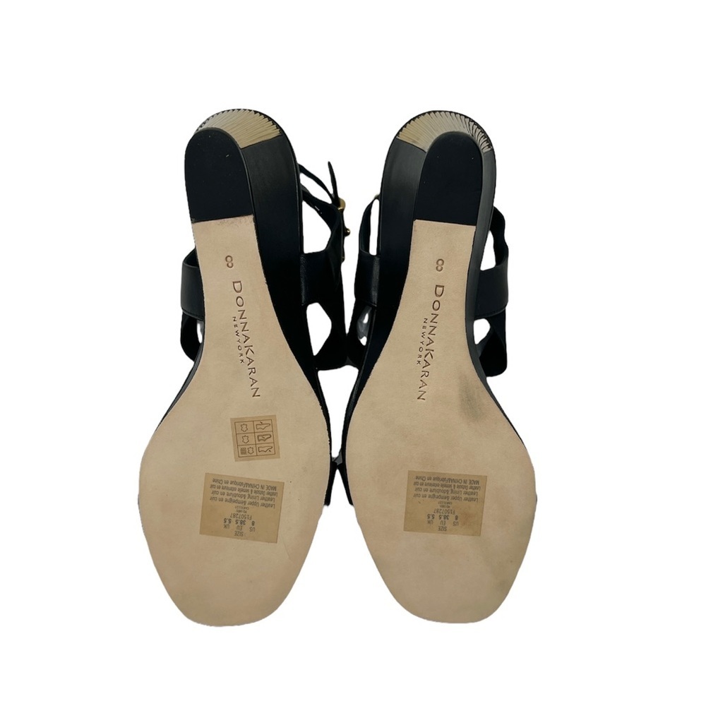 Donna Karan New York Black Leather Wedge Sandals NIB Gold Accent Size 8 - Picture 6 of 10